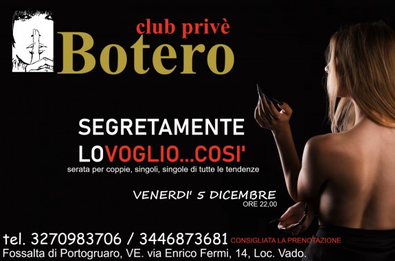 SEGRETAMENTE LO VOGLIO COSI’ VENERDI 5 DICEMBRE ORE 22,00.